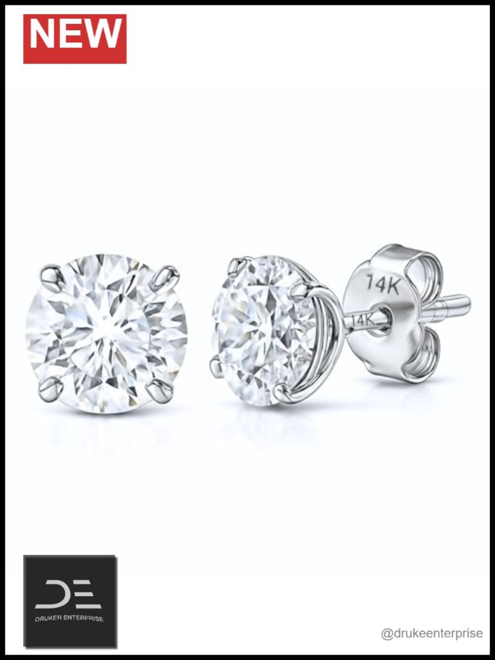 14k Solid Gold Cubic Zirconia Stud Earrings AAAAA Anti Tarnish Gift